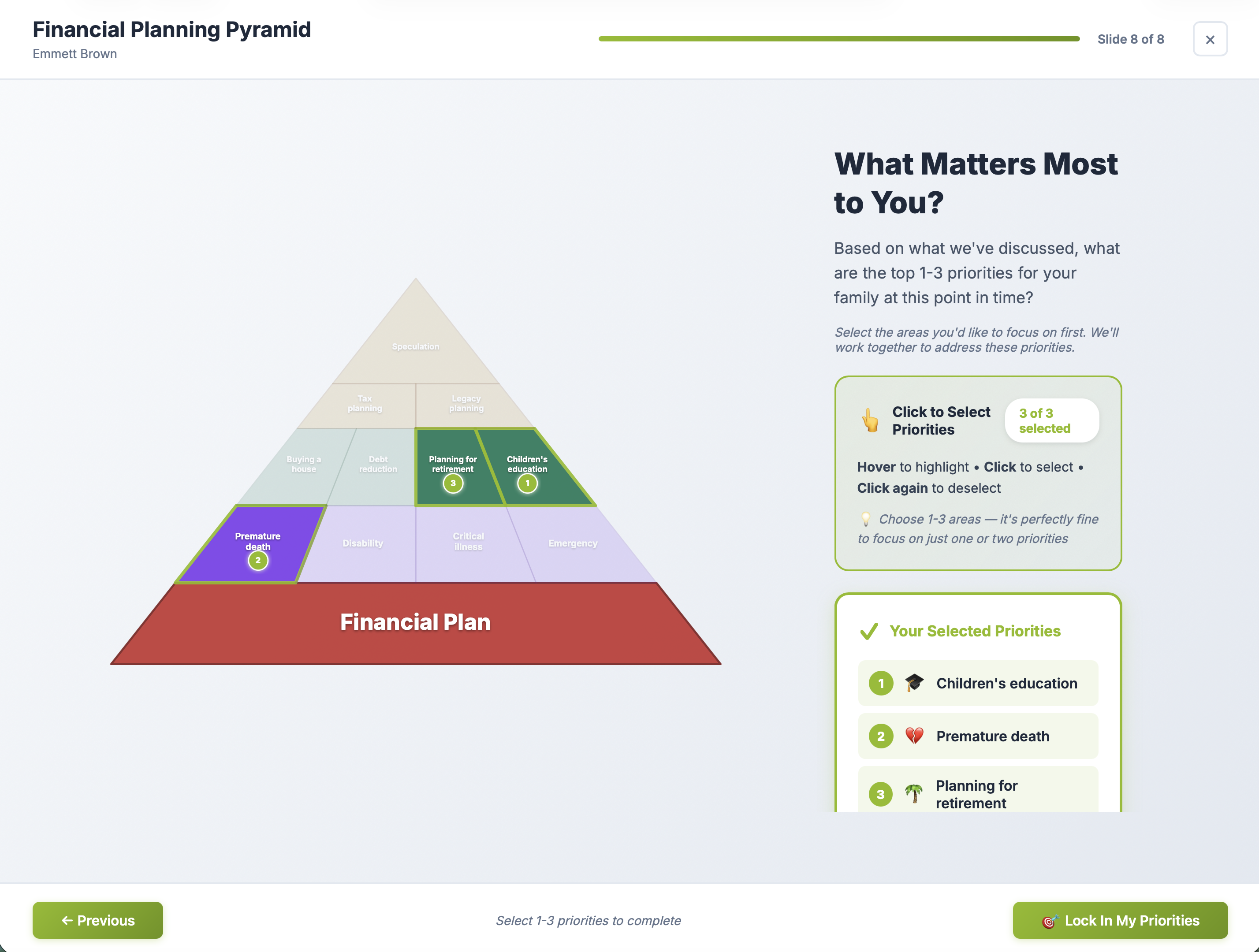 Financial Planning Pyramid — Priorities first, then needs — view 7